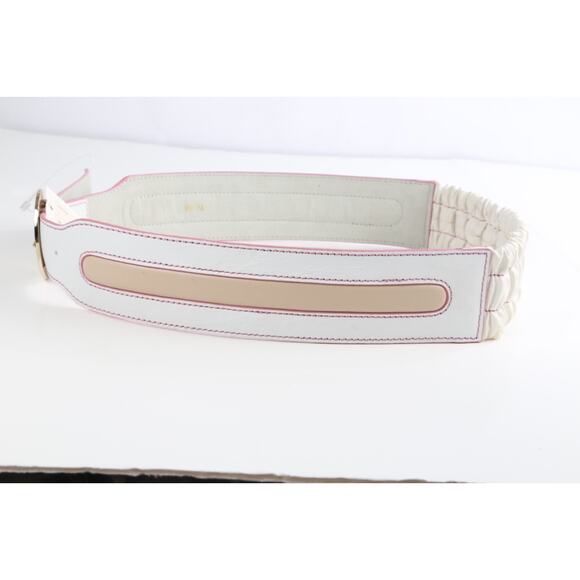 White Leather Elastic Waist Belt Size L Stretch High Waist Cinch Accessory Chic main image 7